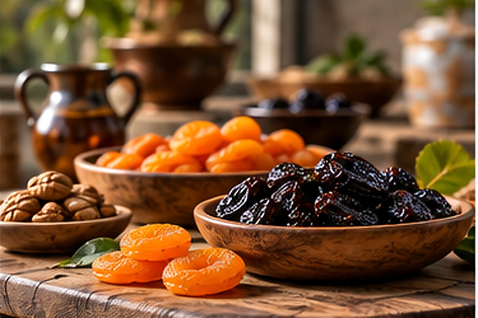 A tasting table of dried fruit